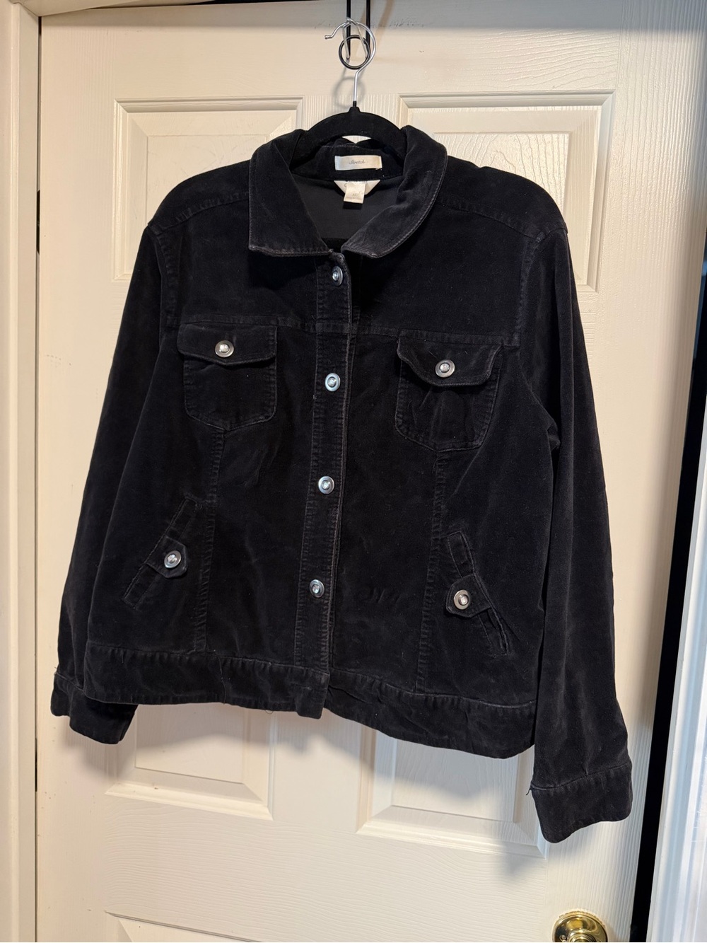 Christopher & Banks Black Stretch Cotton Jacket Rhinestone Buttons XL